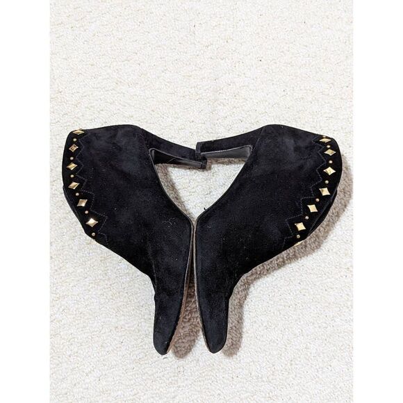 Stuart Weitzman Women's Black & Gold Zip-Up Suede Ankle Bootie Size 8 - Picture 2 of 8